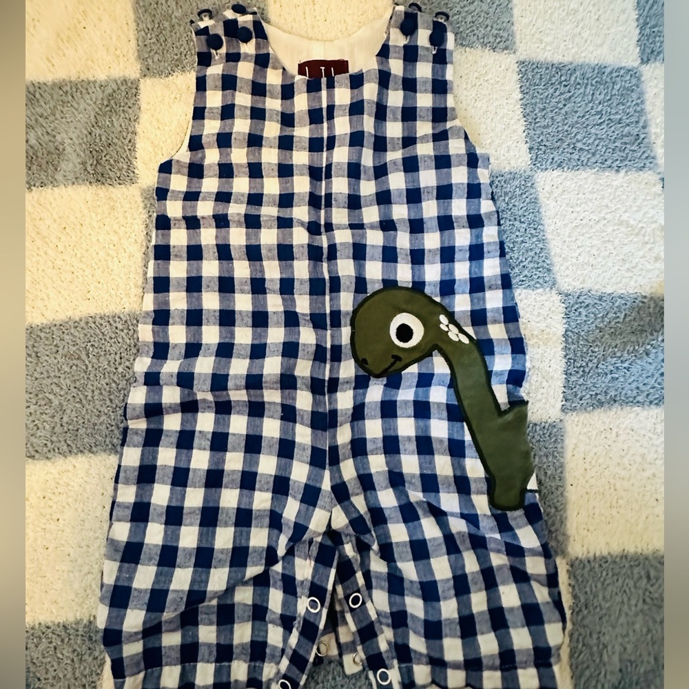LIL CACTUS Gingham Dino Smocked Jon Jon 3-6 M 🦖